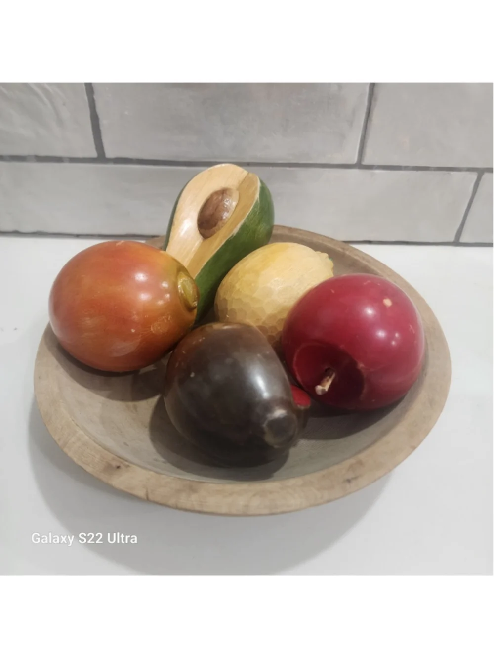 Munising Wood Bowl with Hand Carved Wooden Fruit Set Farmhouse Dec